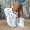 Women's Versatile White Mesh Flat Heel Sneakers - Breathable, Fashionable, Size 43
