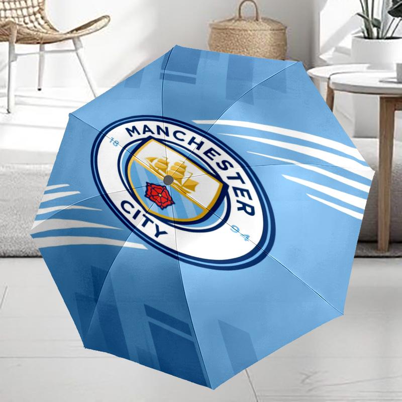 Manchester City Theme Automatic Umbrella, Lightweight & Portable, 8 Rib, Perfect for Outdoor Travel, Birthdays, Christmas, Gifts.