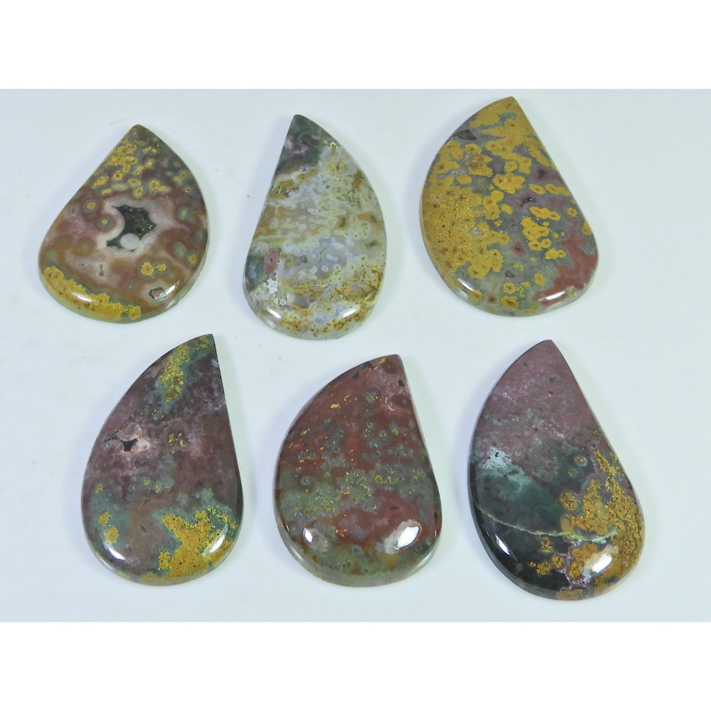 

173Cts. Natural Ocean Jasper Fancy Cabochon Loose Gemstone 6Pcs Lot 20-37 MM C-1413