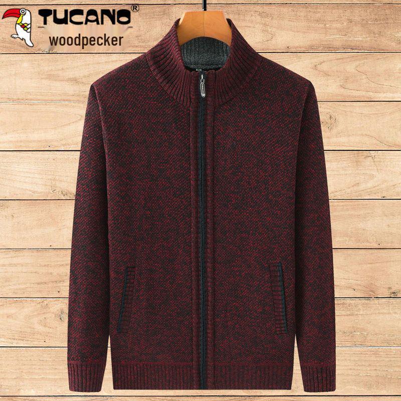 

Кардиган мужской осенне-зимний на молнии с флисовой подкладкой Woodpecker M for 90-105 catty вино красного
