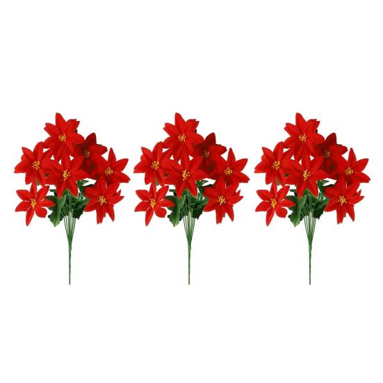 13 Inch Artificial Poinsettia Flower 5/7 Heads Red Fake Poinsettia Faux Silk Poinsettia Bouquet with Stem for New Year Floral Arrangement Home Decor
