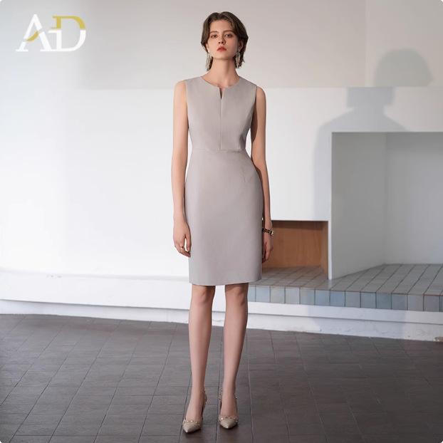 Light Gray Collarless Suit Dress Set - Slimming & Figure-Flattering Formal Workwear for Women