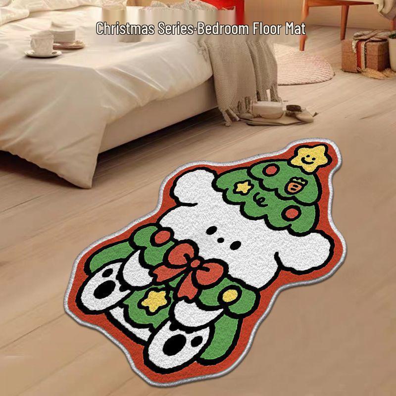 Alien Snowflake Christmas Cartoon Rug - Non-slip, Easy Care, Imitation Cashmere for Bedroom Decoration