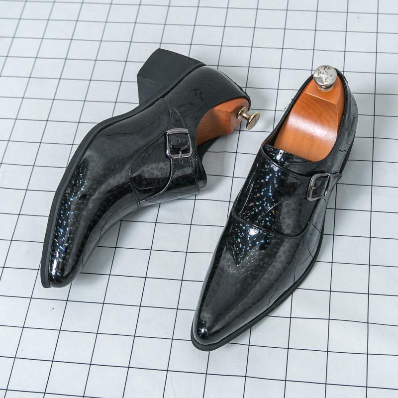 New Men Fashion Pointed Gold Blue Patent Leather Shoes Male Charm Monk Strap Punk Rock Loafers Wedding Party Prom Flats Footwear