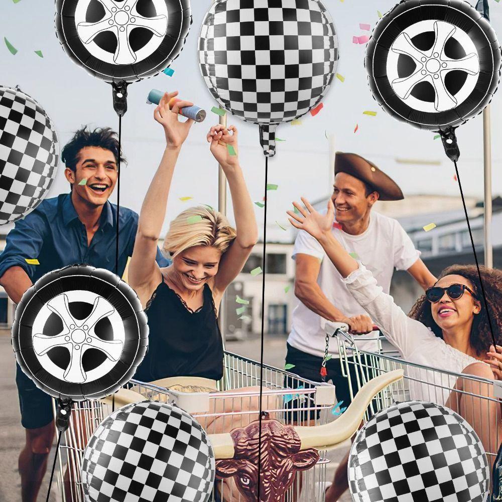 Car Birthday Checkered Room Decor Car Wheel Balloon Tire Air Globos Tire Balloon Party Supplies