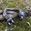 High Quality Never Fade Rock Viking Wolf Bracelet Men Stainless Steel Mesh Chain Open Wolf Mouth Punk Bracelet Biker Jewelry