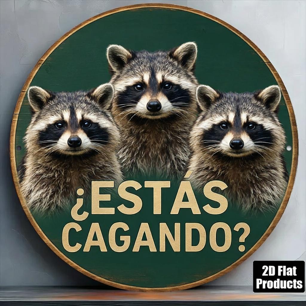 Retro Round Metal Sign Funny Animals Bathroom Wall Decor Humorous Spanish Quote Sign for Home Restroom Farmhouse