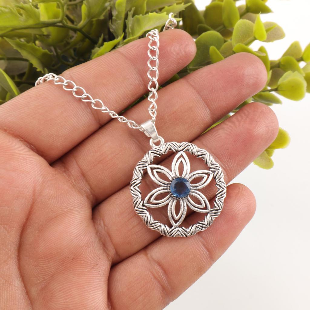 London Blå Topas Anheng, 925 Solid Sterling Sølv Edelstenssmykker, Håndlaget Anheng, Til Thanksgiving