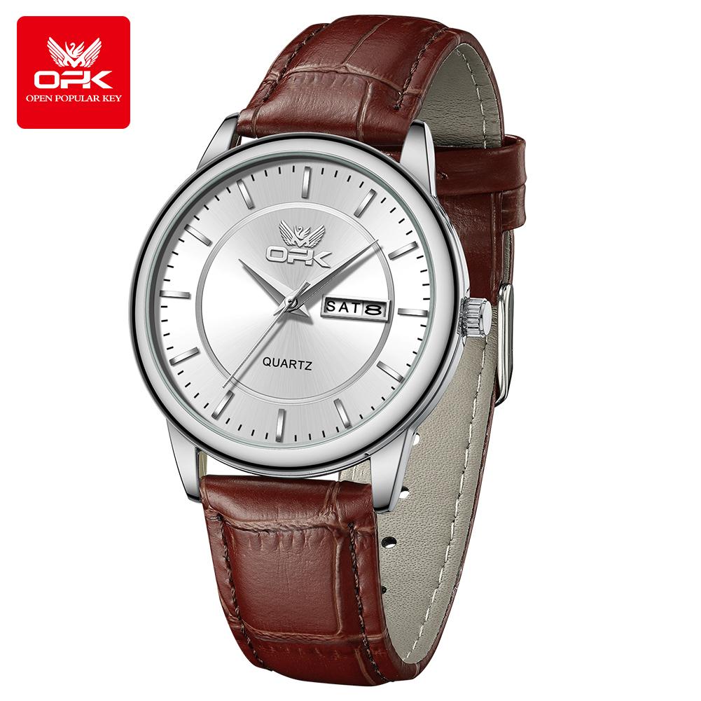 OPK 6022 Men's Luxury Watch Original Dual Calendar Stainless Steel Waterproof Business High Quality Man Quartz Wristwatch