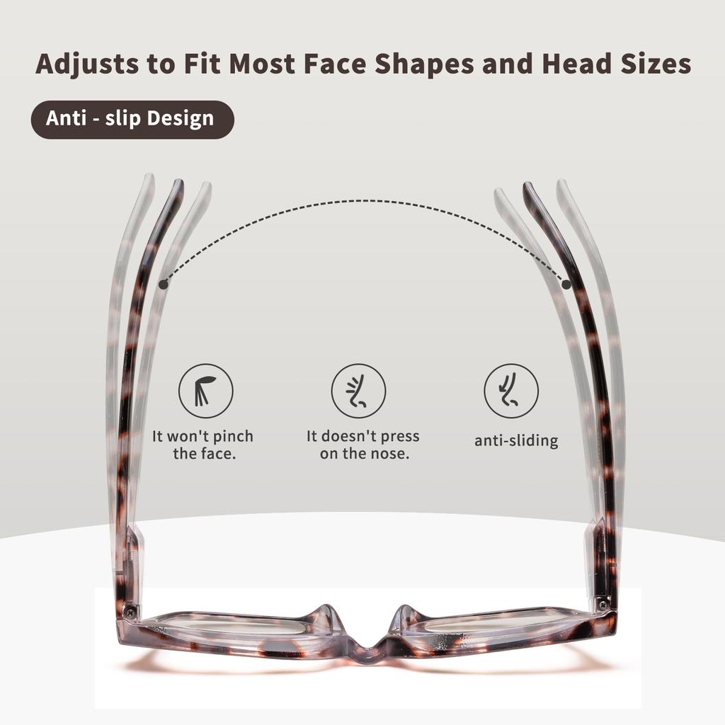 4pcs  Multi-color Oversized Square Reading Glasses Men Women Large Frame Fashion Presbyopia Eyeglasses Diopter +1.0~+3.0