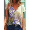 Ladies' Casual Summer Pullover V-neck T-shirt with Floral 3D Printing Short Sleeved Loose Women's Top T-Shirts Women’s