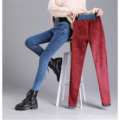 2022 Winter Fashion Korean Stytle Stretch High Waist Pencil Pants Female Casual Velvet Jeans Harajuku Thick Women Straight Pants