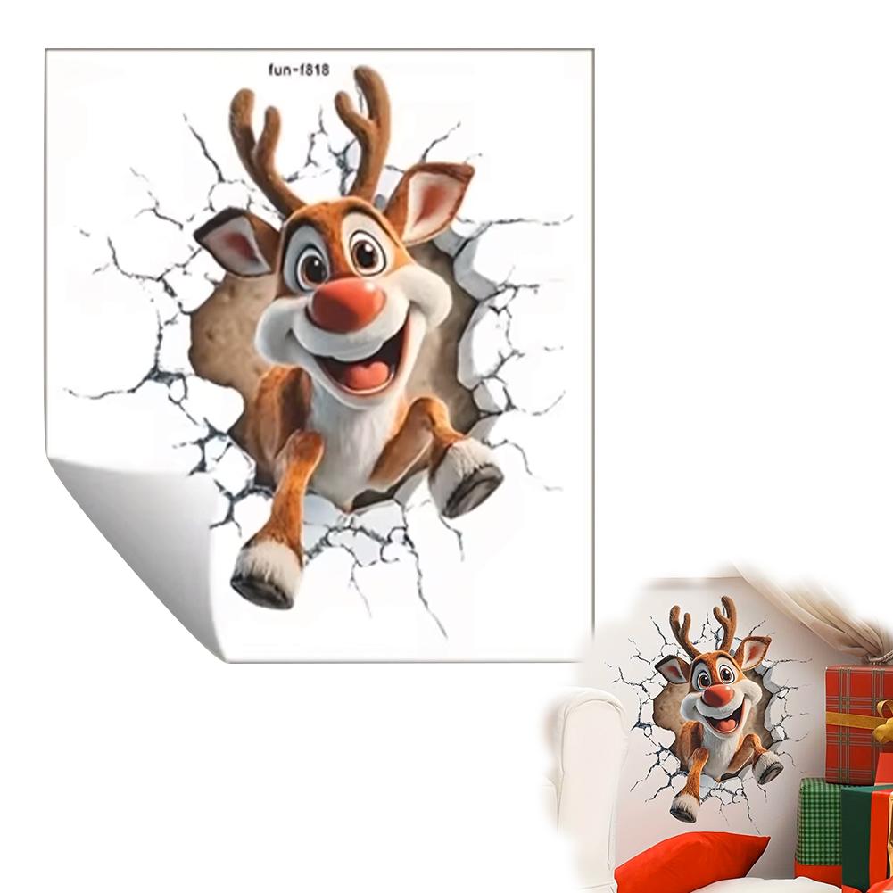Cartoon Broken Wall Santa Claus Wall Sticker For Christmas Room Background Decor Mural New Year Decoration Self-adhesive Sticker