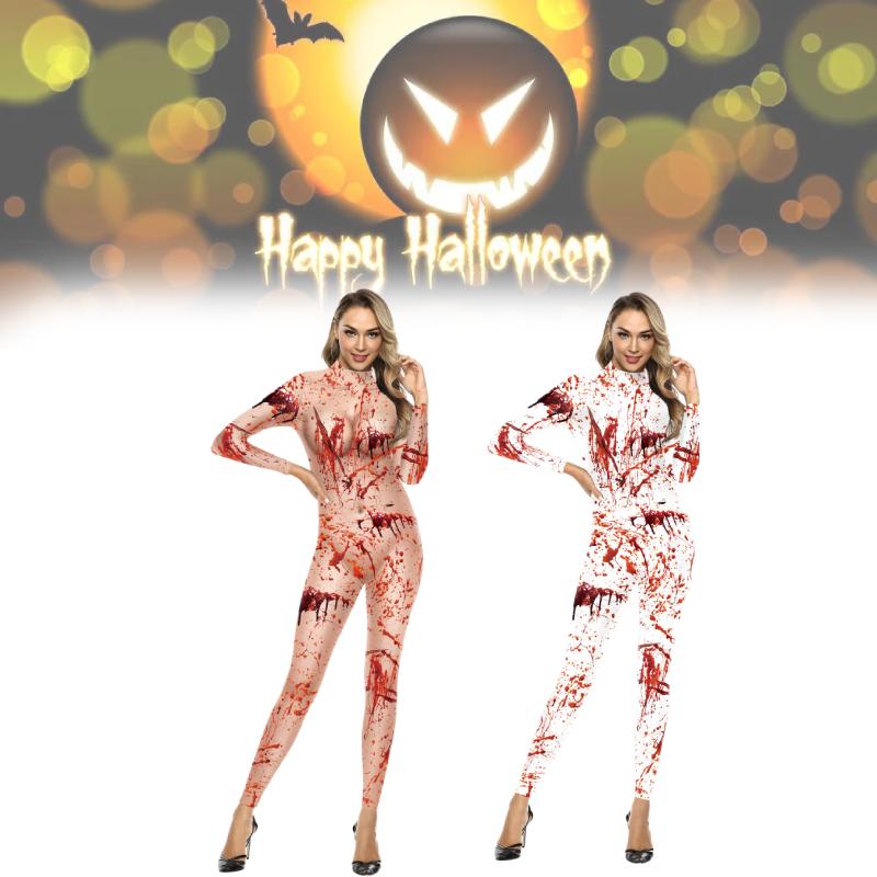 Jumpsuit Halloween Women Bloodstain Printing Leotard Party Show Clothes Cosplay