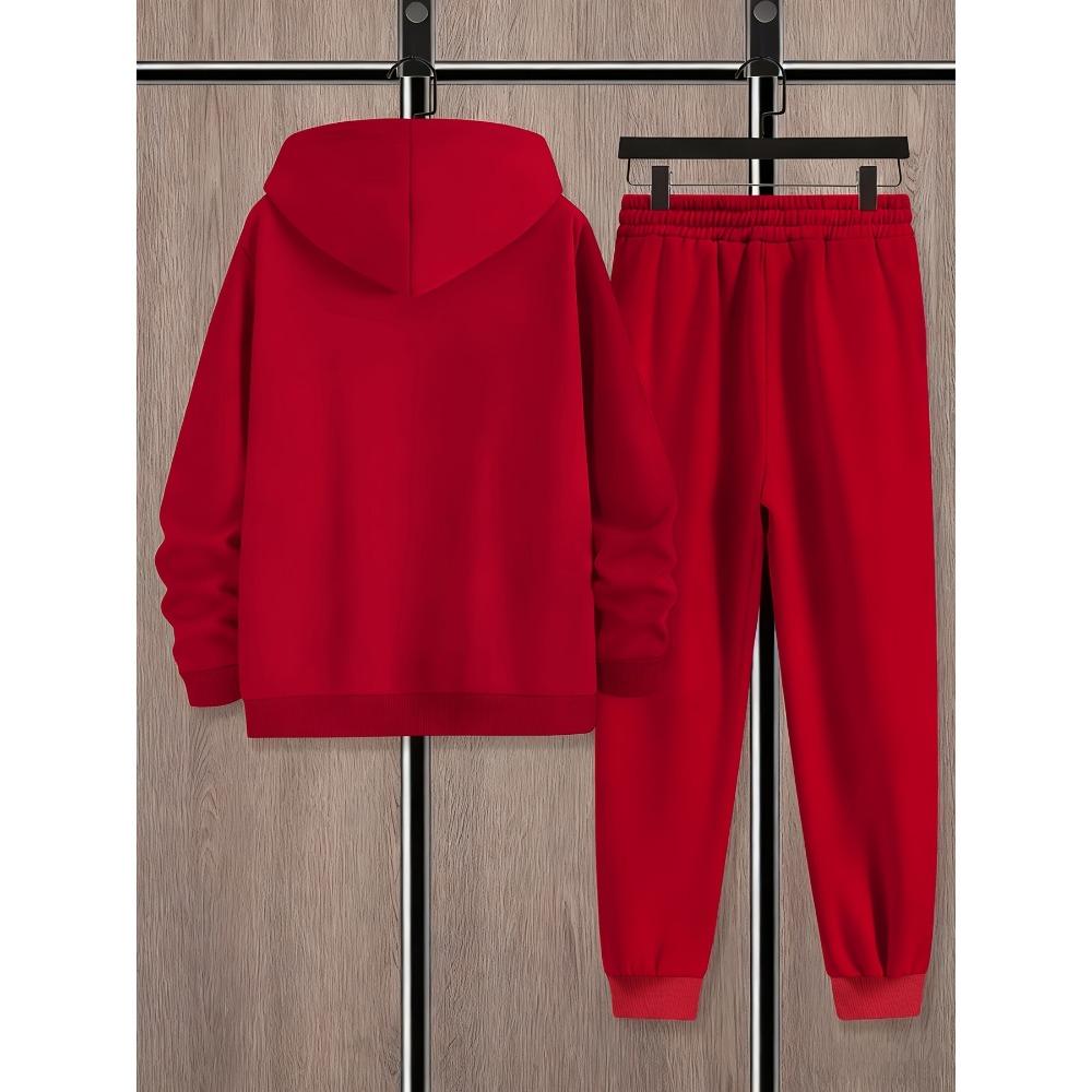 Fashionable Casual Men's Set, Printed Drawstring Pocket Hoodie and Drawstring Outdoor Casual Sports Pants Set, Cool Set
