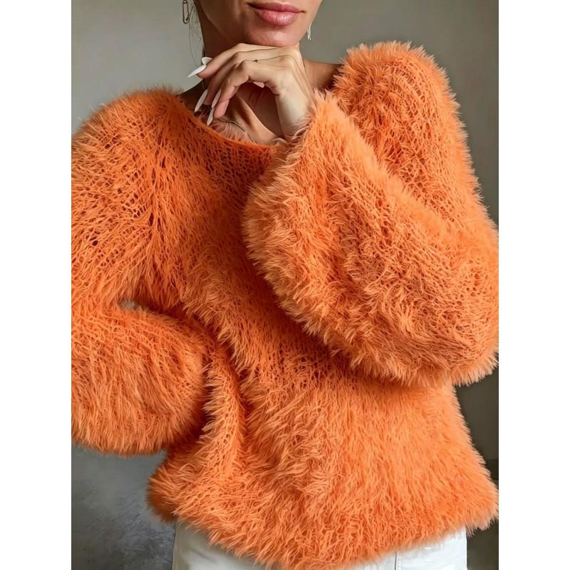 2026 Womens Oversized Round Neck Long Sleeve Knit Sweater In Pastel Colors Soft Casual Pullover