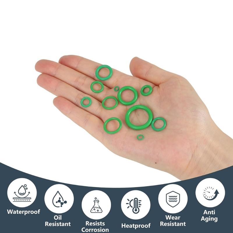 595 Piece Air Conditioning O Gasket Kit, 36 Size Green Rubber O Gasket Set with Size References In Storage Case for Repair Use and Maintenance