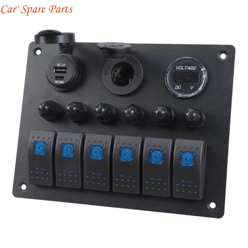 Y4UA Waterproof 6 Gang Switches Panel Marine Vehicle Switches Panel Quick Fixing