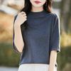 Half-high Round Neck Knit Short-sleeve Top, 2026 Spring-summer New Women's Solid Color Pullover Base Shirt