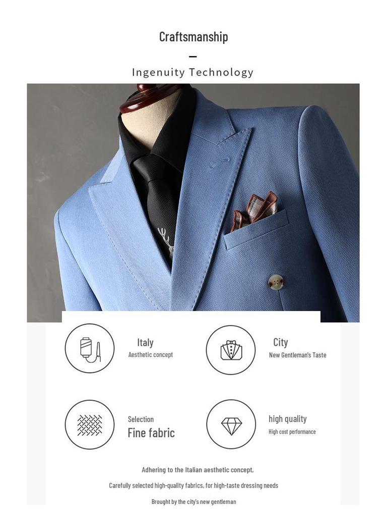 Men's Double-Breasted Three-Piece Suit for Weddings and Formal Events