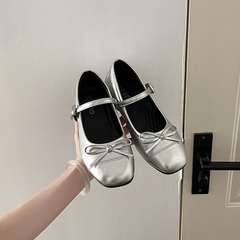 Silver Light Mouth Ballet Flat-soled Single Shoes for Women's 2025 New Summer Skirt French Round Head Mary Jane Shoes