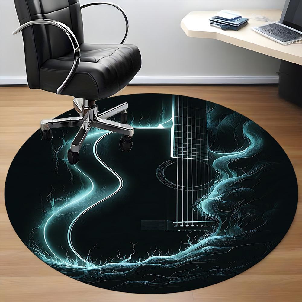 1PC Guitar Waves Office Round Area Rug, Mat Suitable For Office, Under Office Chairs Bedroom Living Room Home Decor, Room Deco