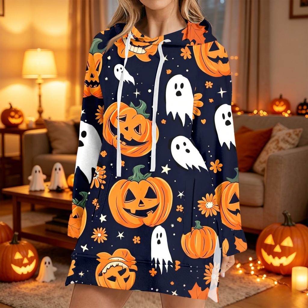 Women's Fashion Casual Long Sleeve Hoodie with Halloween Print for Fall