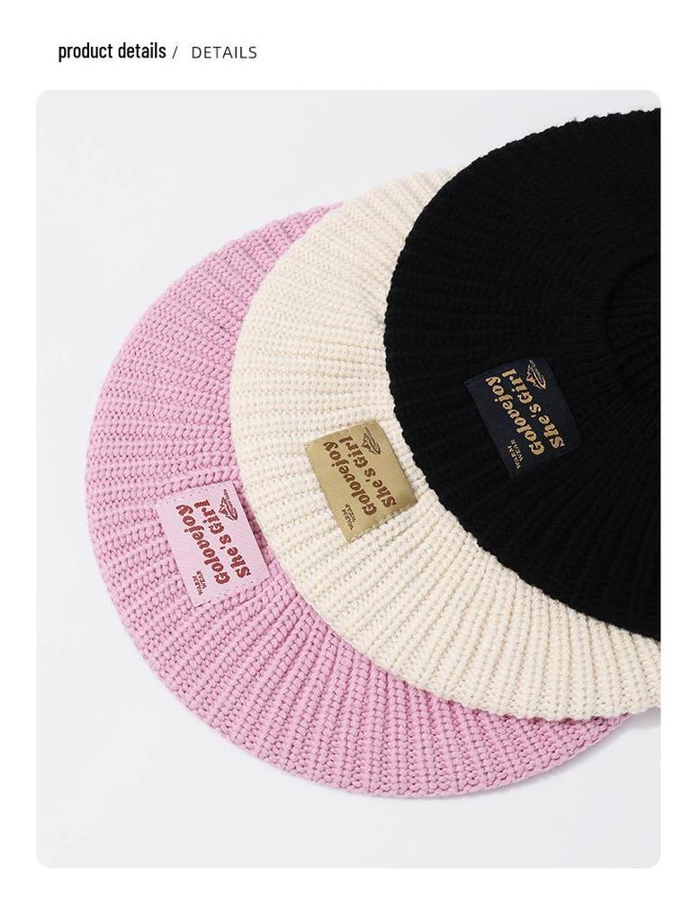 Damen Koreanischer Stil Vielseitige Strick-Baskenmütze - Winddicht, Ohrenschützend, Reine Baumwolle & Wolle