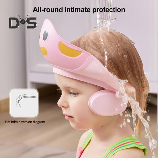 Baby Shower Cap Safe Silicone Protection Bath Cap Soft Visor Hat Cartoon Shape Adjustable Strap Waterproof Shampoo Hat