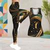 Women Plus Size Two Piece Set Scoop Neck Sleeveless Printed Tank Top Fitted Black Green Gold Pants