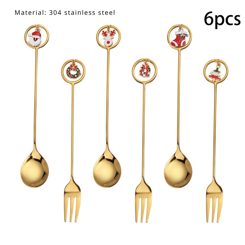 HANYANG Stainless Steel Christmas Dessert Spoon and Fork Gift Set Fruit Fork Father Christmas Coffee Spoon Hotel Household Tableware