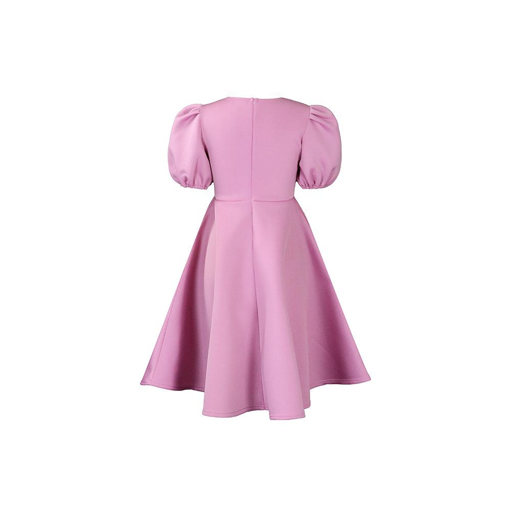 

Большой размер, женское летнее модное однотонное платье трапециевидной формы с короткими пышными рукавами, женское элегантное цельное свободное платье с круглым воротником S розовый