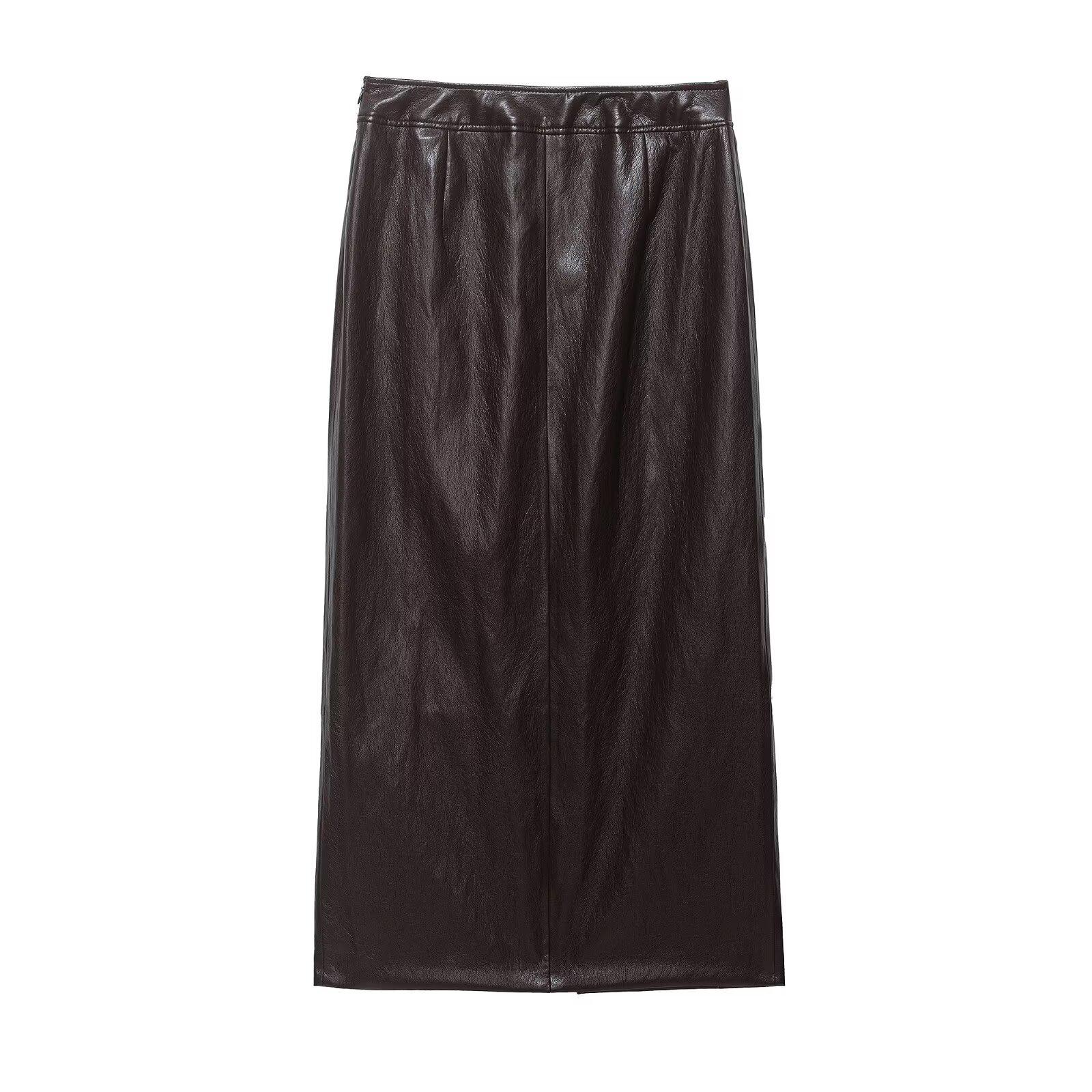 

ZA Handmade Round Neck Faux Leather Slim Waist Midi Skirt and Sleeveless Vest Set Large