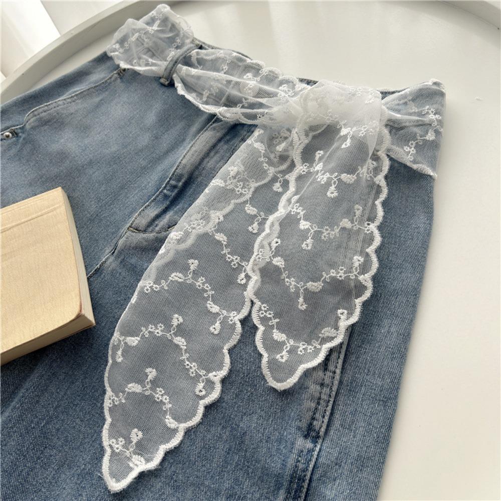 White Sweet Lace Belt Flowers Embroidery Bow Tie Bohemian Waist Chain Waist Decoration Sweet Scarf Body Decor Accessories