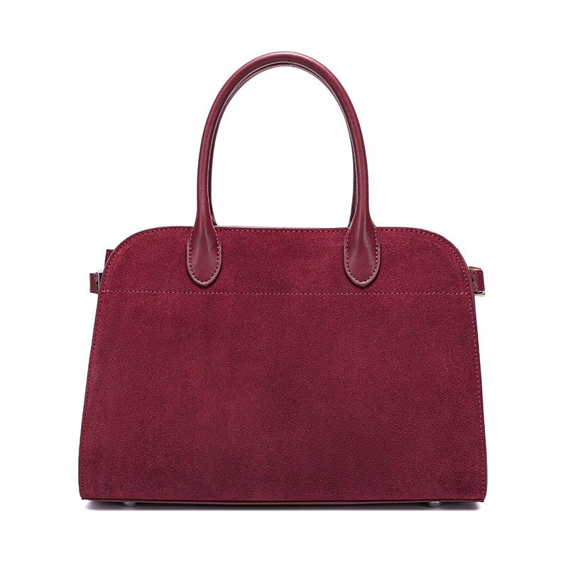 Luxury Bowling Briefcase Genuine Leather Bost Handbag Suede Crossbody Bag Noble Simple Commuting Bost Zipper Briefcase