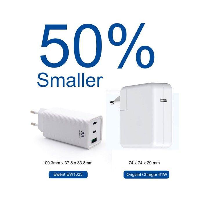 Chargeur USB-C - Ewent - EW1323 - Charge rapide - 3 ports - 65W