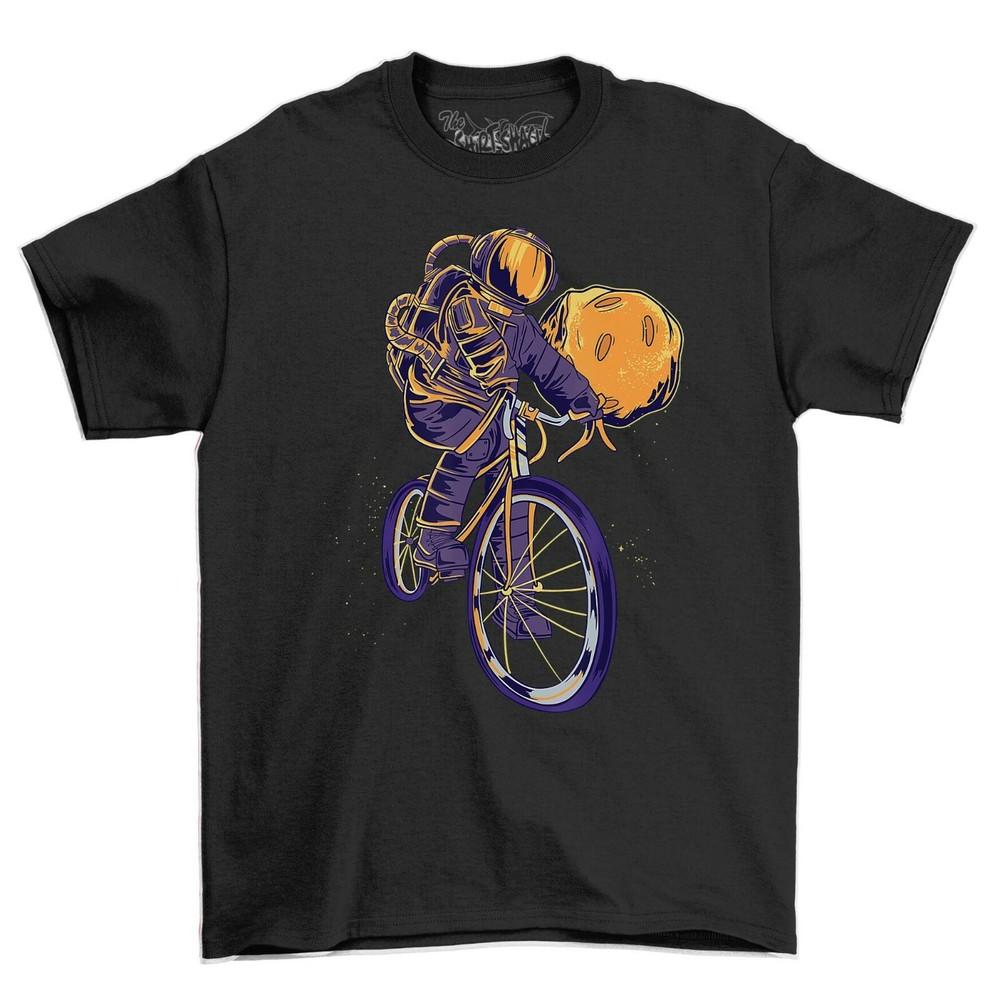 Cycle To The Moon and Back Adults Bicycle T-Shirt Men's Novelty Shirt Sleeve Shirt