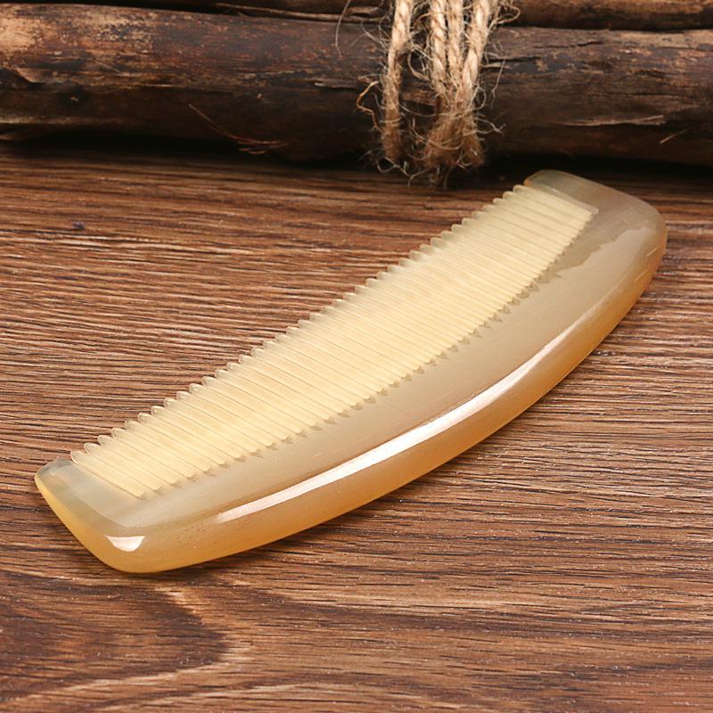 Natural Handmade Anti-Static Ox Horn Comb with Fine Teeth and White Cotton - Massage Comb for Hairdressing