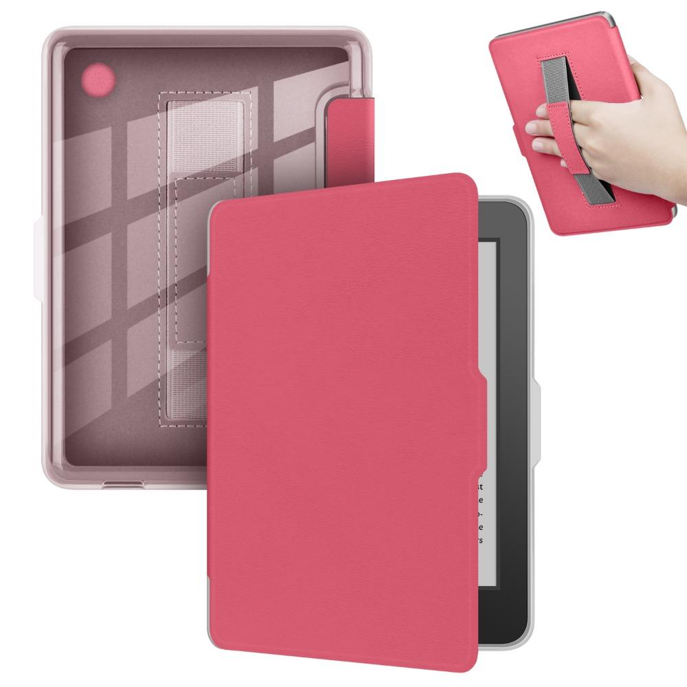 6 inch Case Auto Wake/Sleep with Hand Strap Protective Shell Leather Clear Back e-Reader Cover for KOBO Clara Color/2E/BW