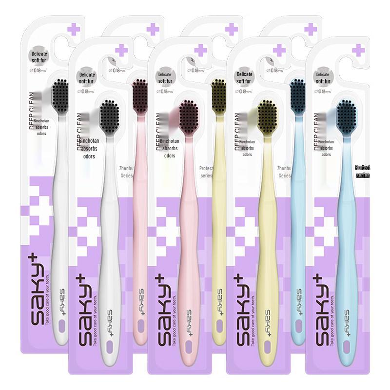 Saky Wide Head Charcoal Toothbrush Value Pack (8 Count)