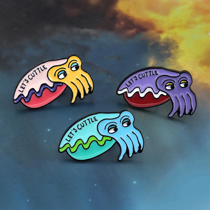 Big Eyes Anime Squid Drip Oil Brooch - Underwater Animal Cuttle Pin Badge