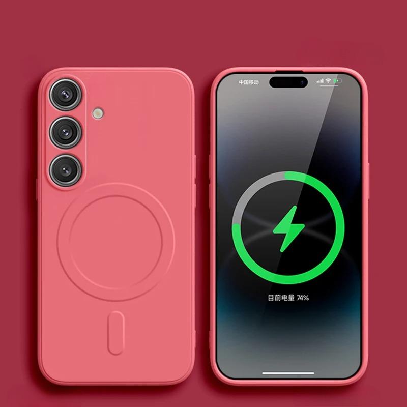 Liquid Silicone Magnetic Shockproof Case For Samsung Galaxy S25 Edge S24 Ultra S23 FE S22 Plus For Magsafe Wireless Charge Cover
