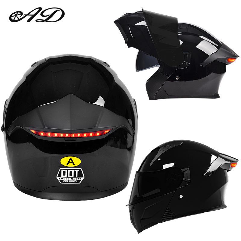 Unisex Full Face Flip-Up Motorcycle Helmet with LED Taillight, All-Season, 3C/DOT Certified