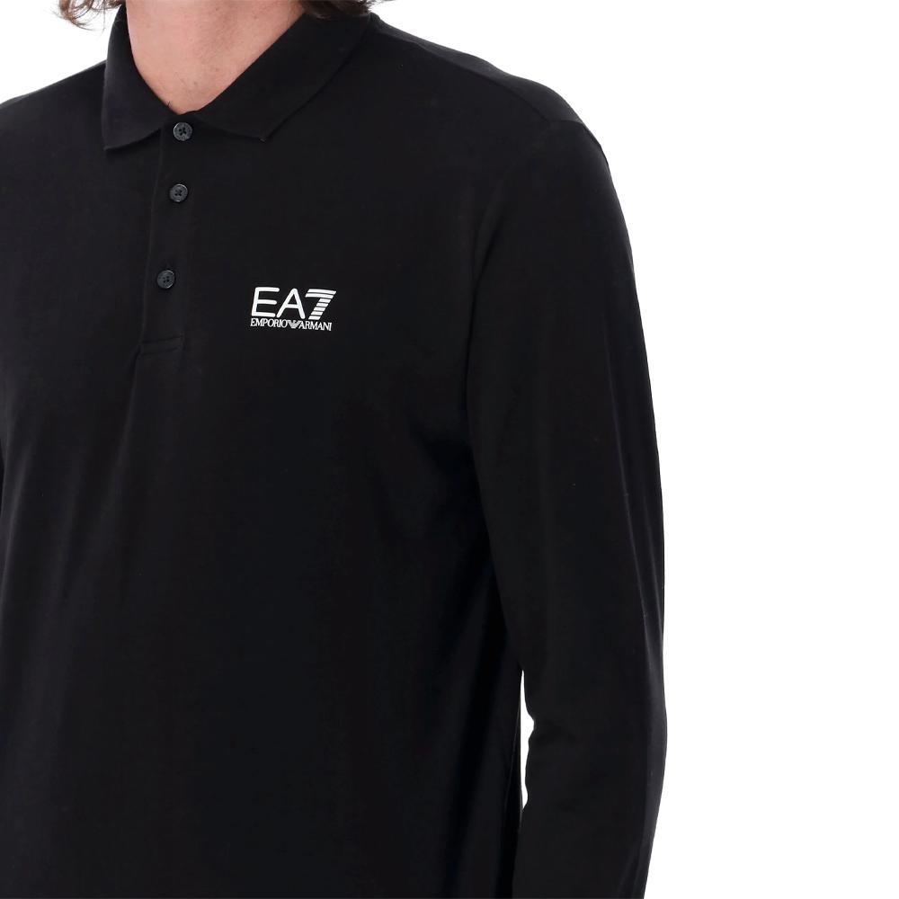 Emporio Armani Ea7 Solid Color Letter Logo Print Polo Neck Long Sleeve Polo Shirt Men Tops Black 8NPF15-PJVQZ-1200