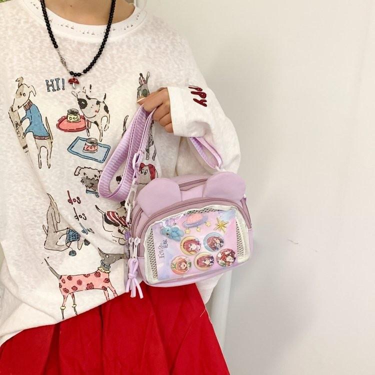 Bear Ears Small Shoulder Bag With Soft Nylon Material For Daily Fashion