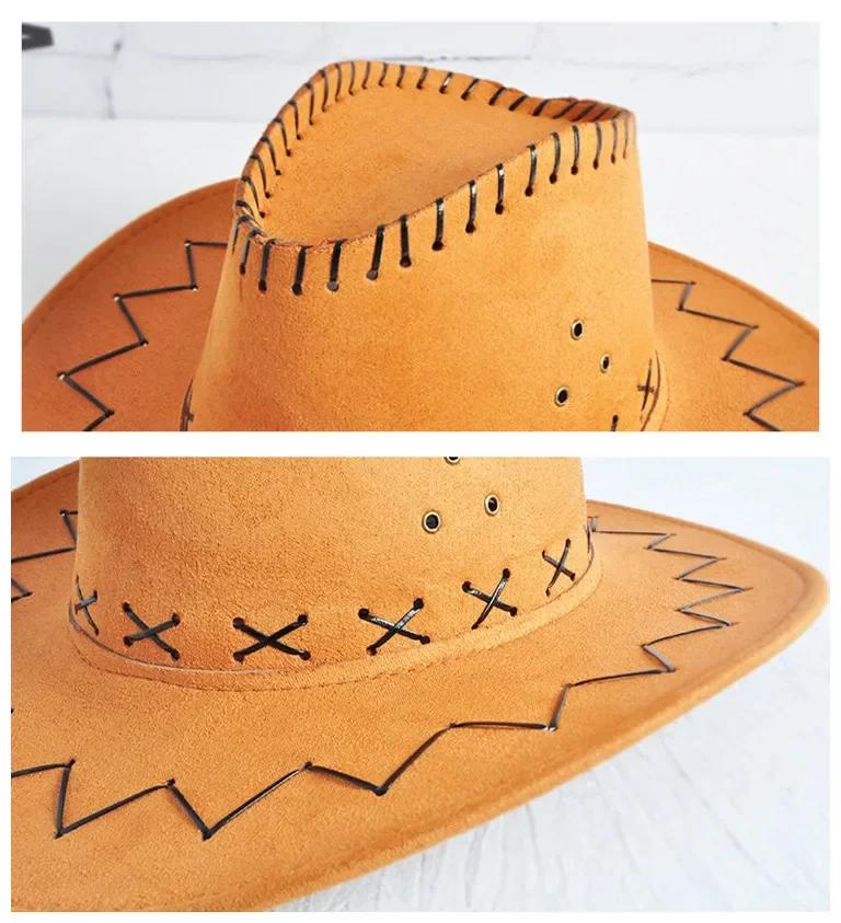 Western Cowboy Style Sun Hats Cowgirls Artificial Suede Wide Brim Leisure Woman Accessories Hats Head Decoration Handsome Hats