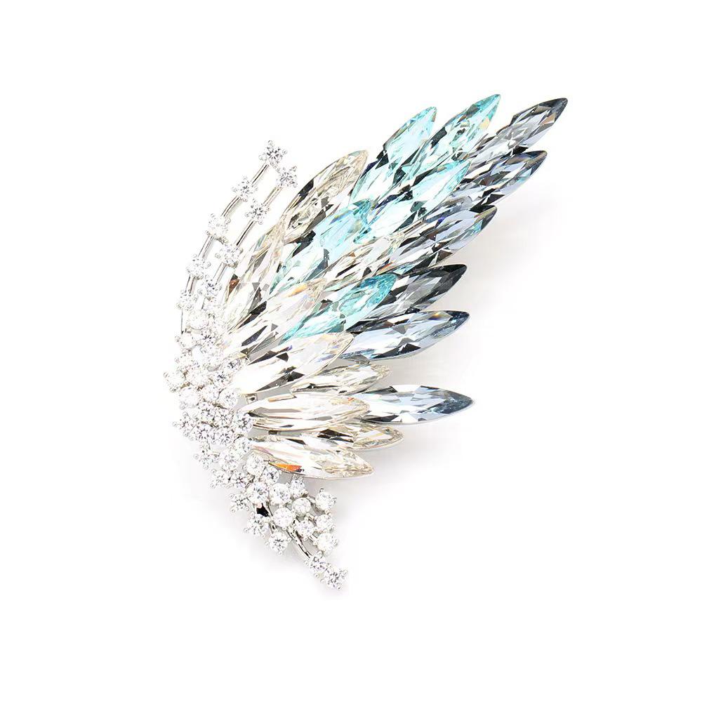 Elegant Gradient Crystal Half Butterfly Brooch - Gold Plated Pin for Men and Women.