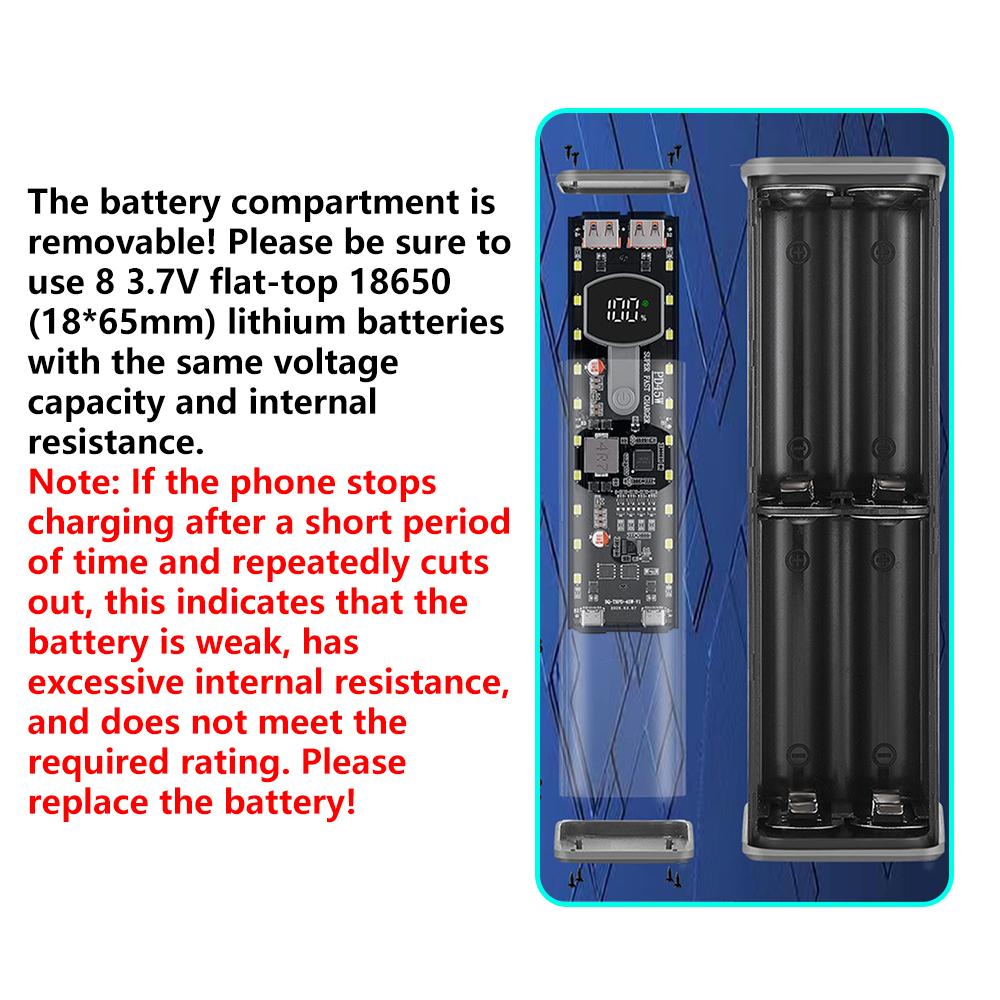 Pouzdro na 8*18650 baterie PD 45W Super rychlé nabíjení Průhledné dobíjecí pouzdro Svařovací box s venkovním světlem
