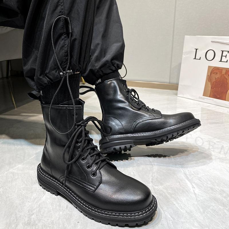 FashionWinter Men's Genuine Leather Boots Personalized Knight Boots High Top Shoes Men's Business Short Boots Work Clothes Boots