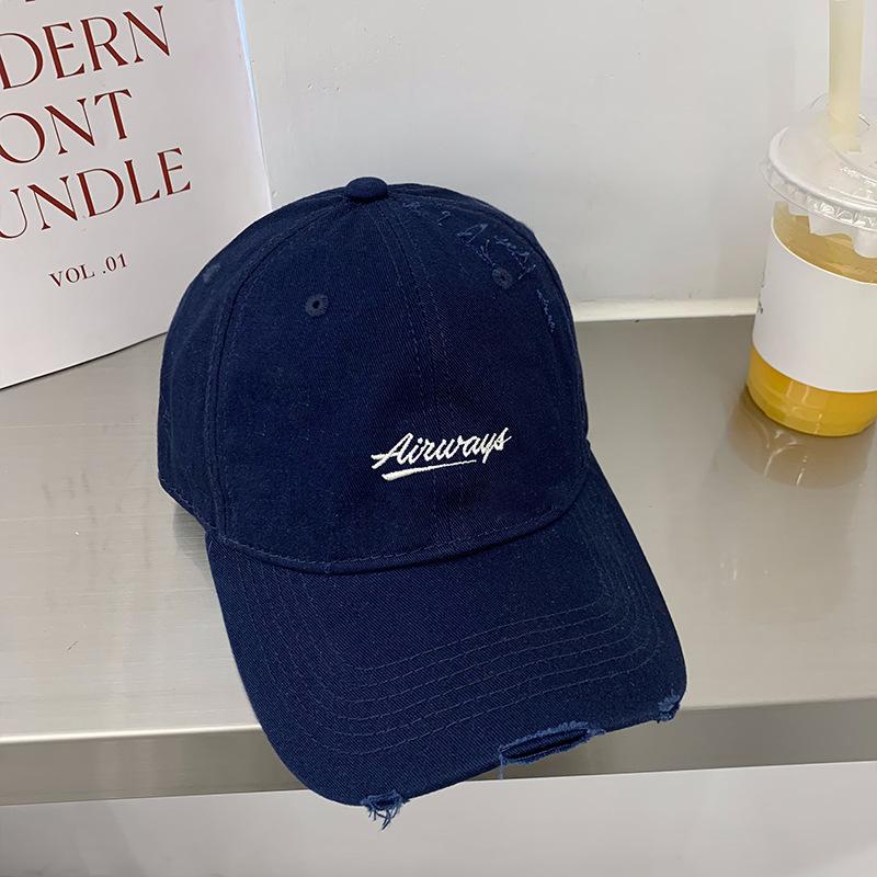 Hole Baseball Cap Female Summer Red Tide Brand Soft Top Cap Female Face Small Visor Adjustable тёмно-синий